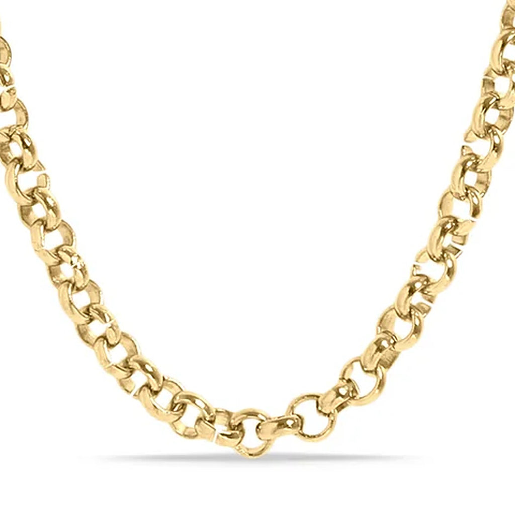 Close-up of the round links on the Isla Sol gold Rolo Chain Necklace
