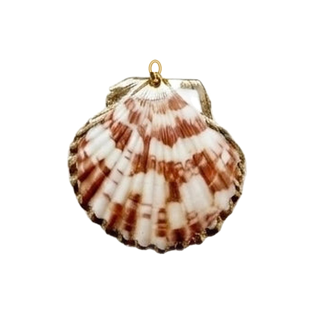 Scallop Shell Charm with gold edge on a white background, Isla Sol