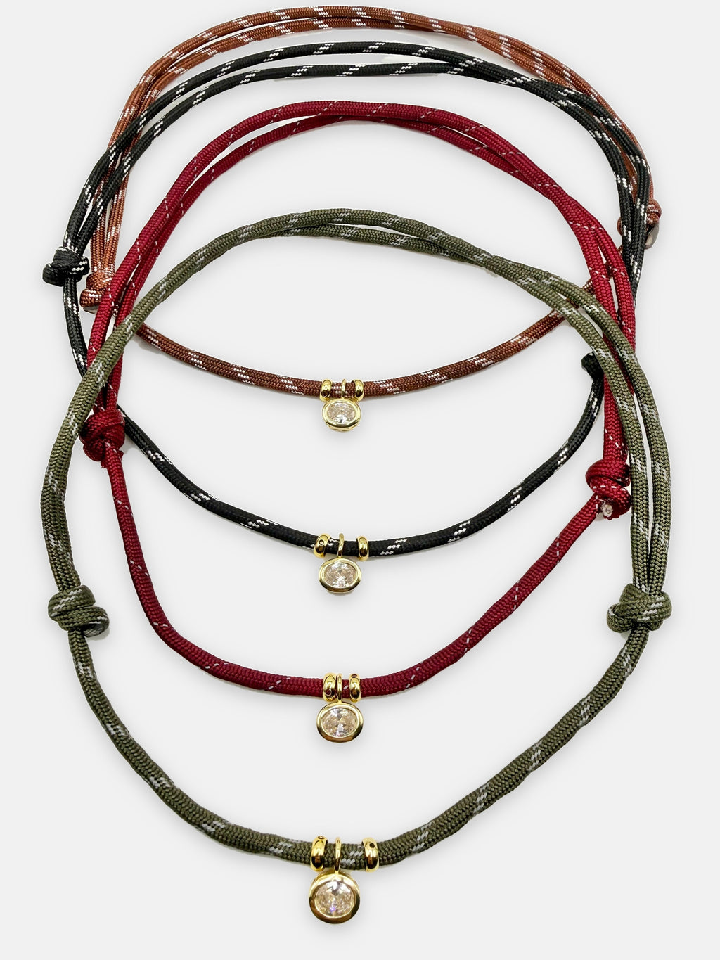 Isla Sol Summit Necklace in all four colors with adjustable sliding knots